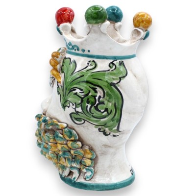 Głowa Polifema, postać mitologiczna z ceramiki Caltagirone, wys. ok. 20 cm. Zielono-pomarańczowa broda na białym tle - 