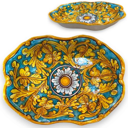 Tray bottom barock form, keramik av Caltagirone, tillgänglig i olika dekorationer och färger, storlekar cm 30x23 h6 -  2