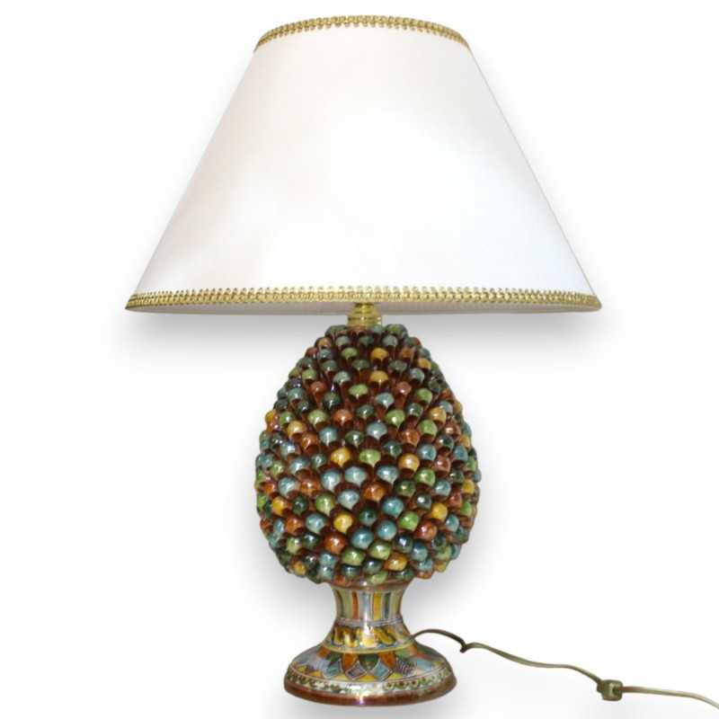 Ceramiczna lampa w kształcie szyszki Caltagirone - wys. ok. 60 cm Wielobarwny, z emalią z masy perłowej i zdobioną łodyg