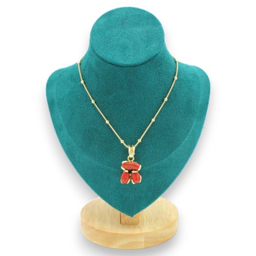 Gold-plated 925 silver necklace with Torre del Greco coral pendant, l 45 + 4 cm approx. - 