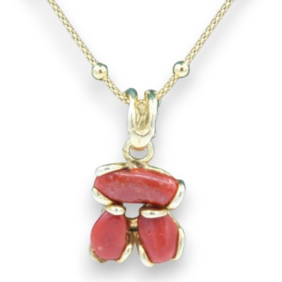Gold-plated 925 silver necklace with Torre del Greco coral pendant, l 45 + 4 cm approx. - 