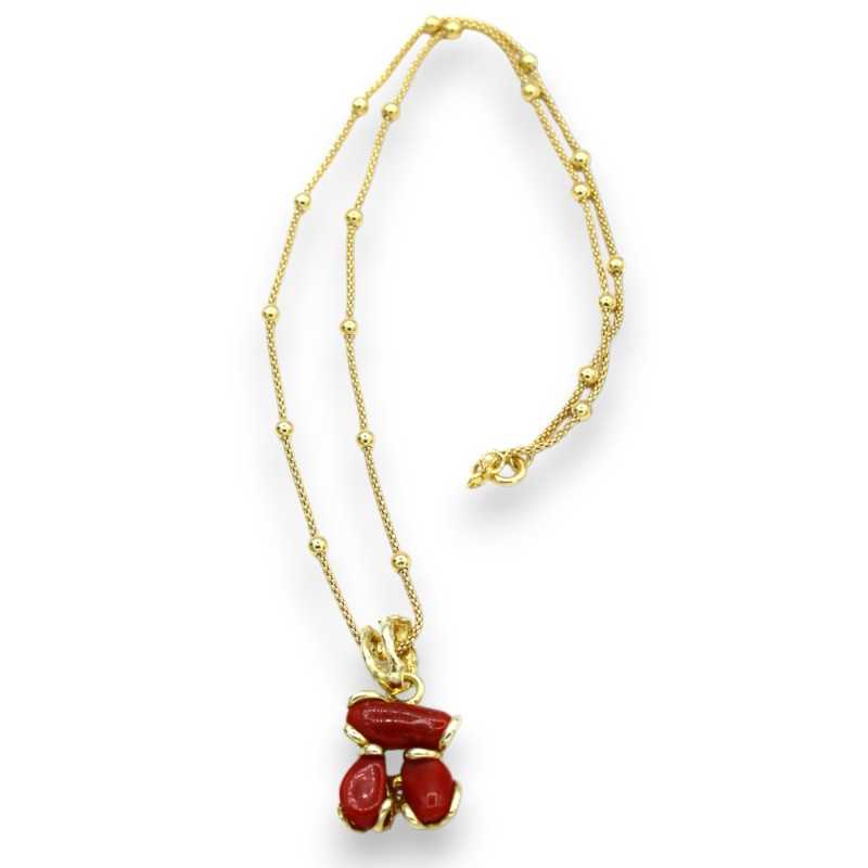 Gold-plated 925 silver necklace with Torre del Greco coral pendant, l 45 + 4 cm approx. -