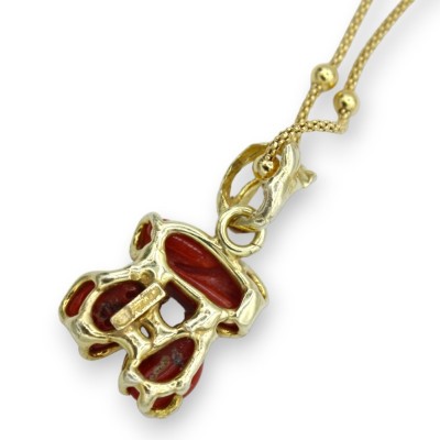 Collana in Argento 925 placcata oro con pendente di corallo Torre del Greco, l 45 + 3 cm ca. - 