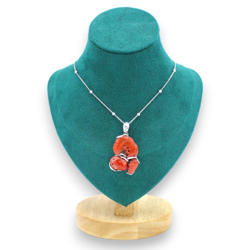 Collier en Argent 925, L 48 + 4 cm env. avec pendentif corail Torre del Greco - 