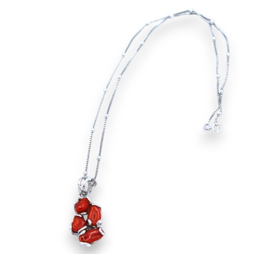 925 zilveren ketting met Torre del Greco koraalhanger, L 48 + ca. 4 cm. - 