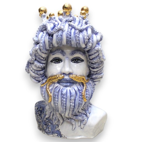 Testa di Tritone figura Mitologica, in ceramica Caltagirone h 23 cm ca. (1pz) smalto oro zecchino 24k -  2