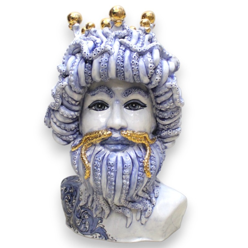 MYTHOLOGISCHE FIGUR Tritonenkopf aus Caltagirone-Keramik, Höhe ca. 50 cm (1 Stück) Emaille aus 24-karätigem reinem Gold 