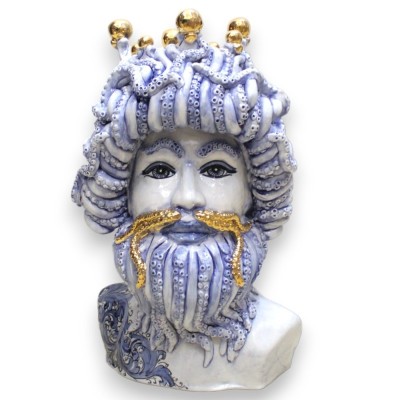 FIGURA MITOLOGICA Busto di Tritone in ceramica Caltagirone h 50 cm ca. (1Unità) smalto oro zecchino 24k - 