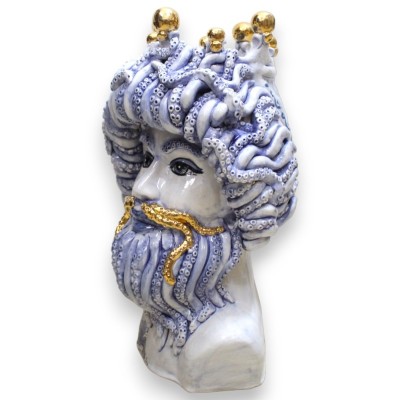 Testa di Tritone figura Mitologica, in ceramica Caltagirone h 23 cm ca. (1pz) smalto oro zecchino 24k - 