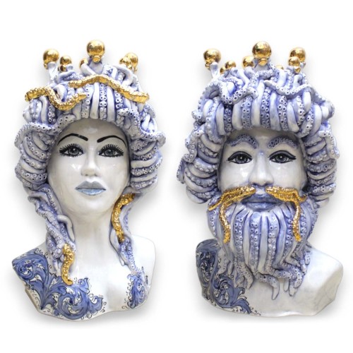 Testa di Tritone figura Mitologica, in ceramica Caltagirone h 23 cm ca. (1pz) smalto oro zecchino 24k - 