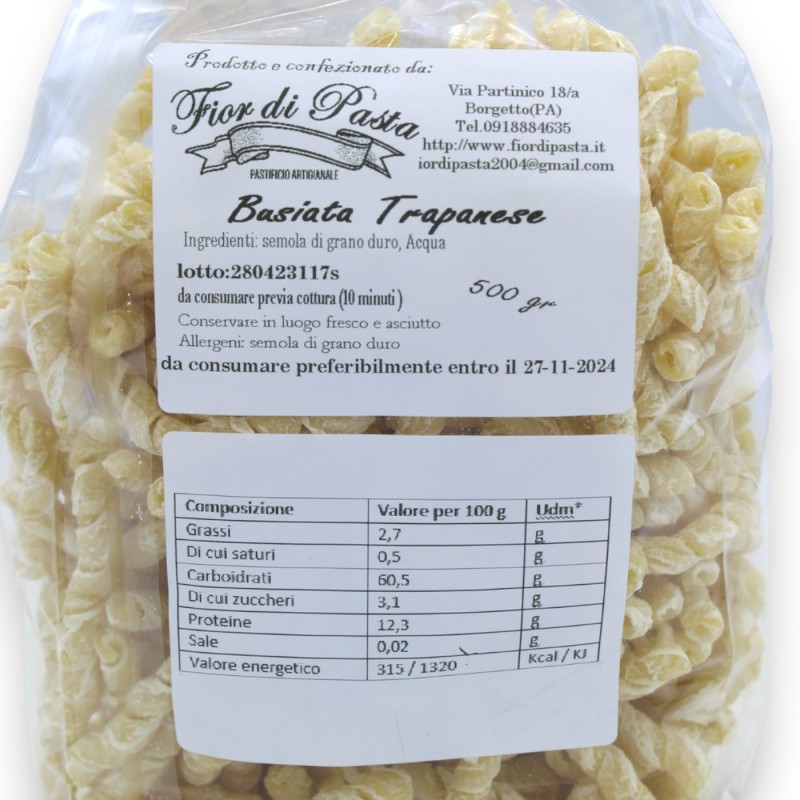 Pâtes artisanales siciliennes Busiata Trapanese courtes, 500 g - 