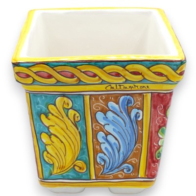 Kwadratowe pudełko na wazon z ceramiki Caltagirone - wys. 20 x 20 x 20 cm ok. wielokolorowa barokowa dekoracja i warkocz