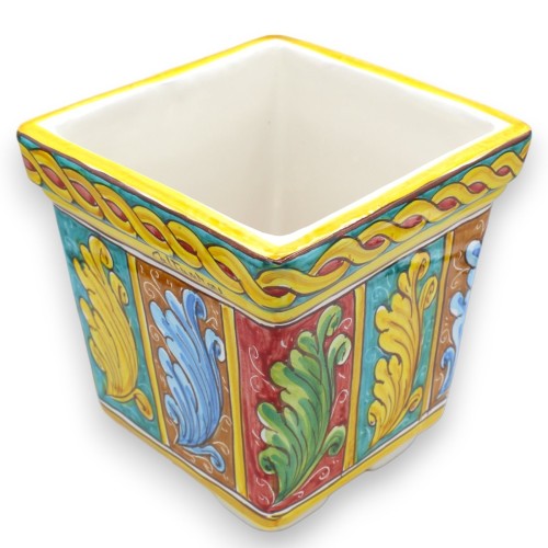 Kwadratowe pudełko na wazon z ceramiki Caltagirone - wys. 20 x 20 x 20 cm ok. wielokolorowa barokowa dekoracja i warkocz 2