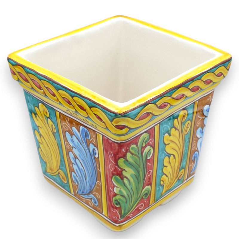 Kwadratowe pudełko na wazon z ceramiki Caltagirone - wys. 20 x 20 x 20 cm ok. wielokolorowa barokowa dekoracja i warkocz