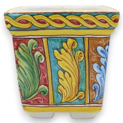 Fyrkantig vaslåda i Caltagirone keramik - h 20 x 20 x 20 cm ca. flerfärgad barock dekoration och fläta - 