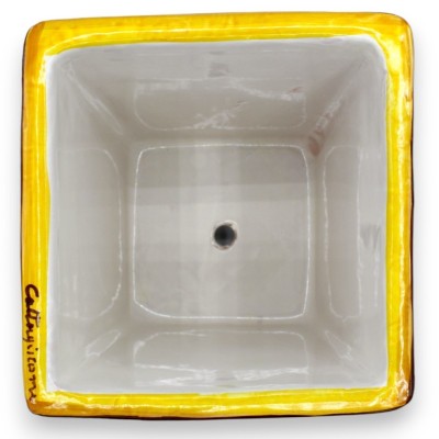 Boîte vase carrée en céramique de Caltagirone - h 20 x 20 x 20 cm environ. décoration citron, raisin et grenade, fond ja