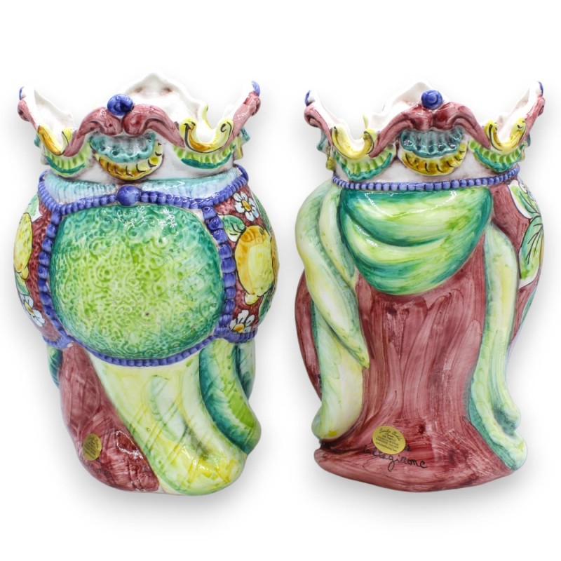Paar Caltagirone keramische donkerbruine koppen, ca. h 25 cm. Kroon en tulband MD6 - 