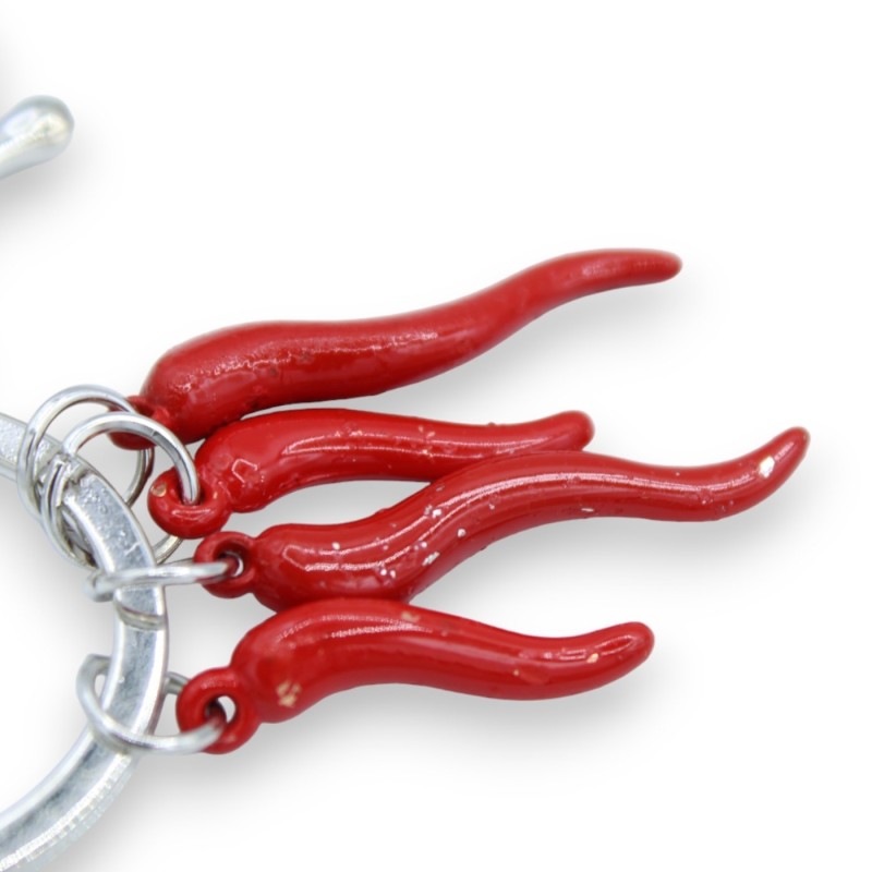 Hoornsleutelhanger met strass steentjes en 4 mini gelukshoorntjes, ca. h 11 cm. (1 st) - 