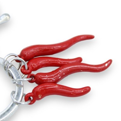 Hoornsleutelhanger met strass steentjes en 4 mini gelukshoorntjes, ca. h 11 cm. (1 st) - 