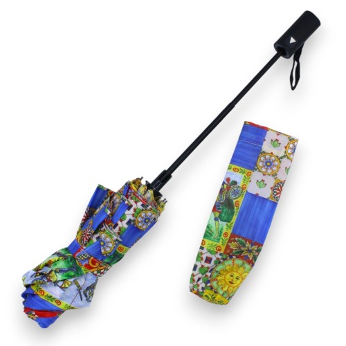 Folding umbrella with snap button and case, h approx. 30 cm. (1pc) With 3 decoration options -  2