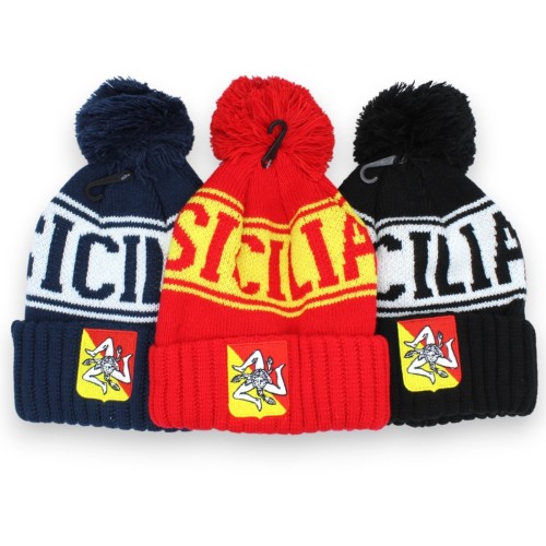Gorra con pompones y escudo de Sicilia, altura 28 x 18 cm aprox. (1 pieza) Con 3 opciones de color - 