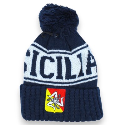 Cap with pom-poms and Sicily coat of arms, H 28 x 18 cm approx. (1pc) With 3 color options - 