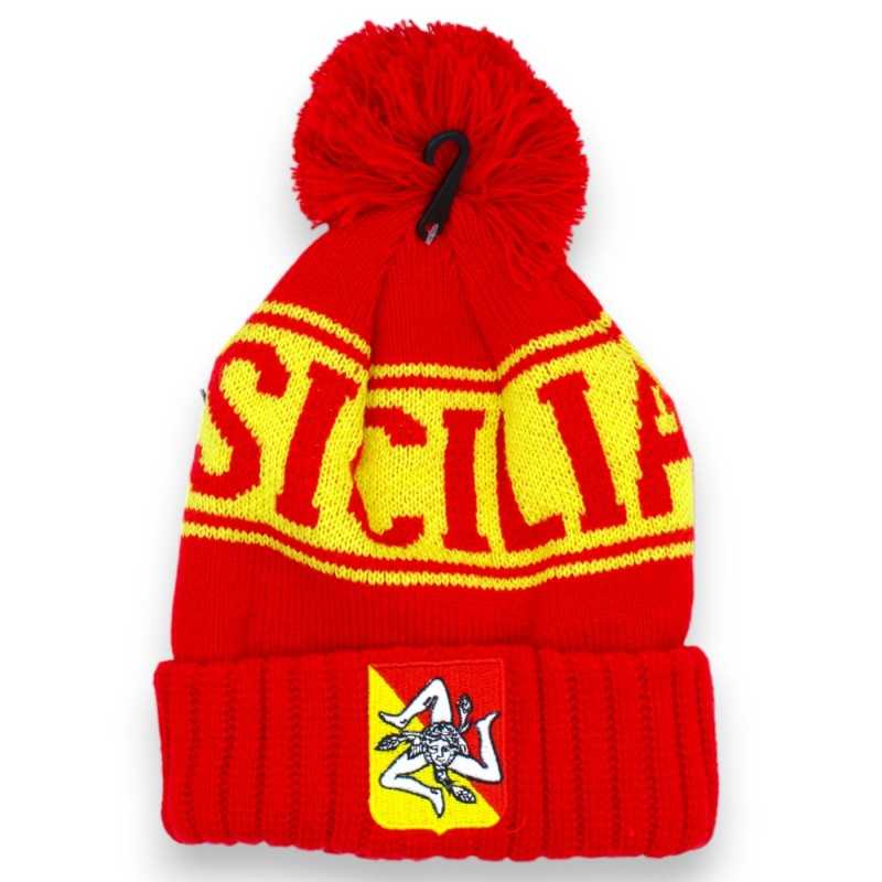 Cap with pom-poms and Sicily coat of arms, H 28 x 18 cm approx. (1pc) With 3 color options - 