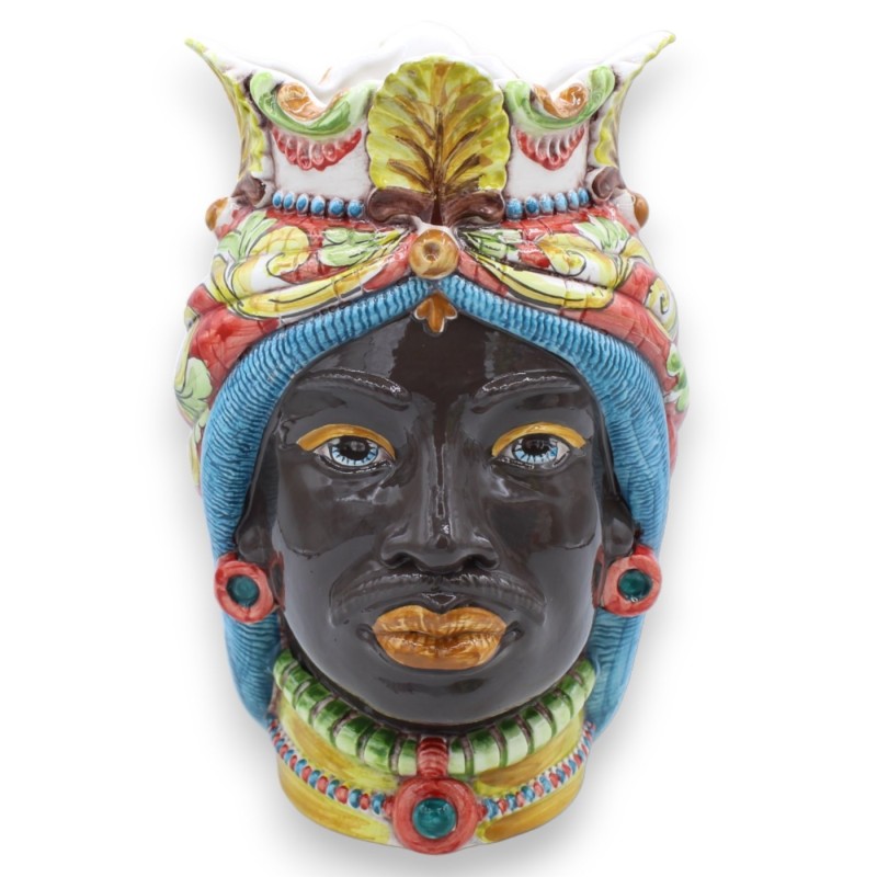 Par de cabeças de cerâmica Caltagirone marrom escuro, aproximadamente 25 cm de altura. Coroa e turbante MD7 - 