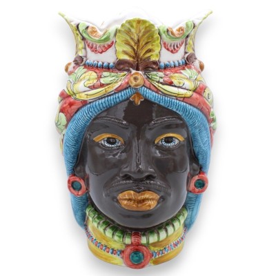 Ett par Caltagirone keramiska mörkbruna huvuden, ca h 25 cm. Krona och turban MD7 - 