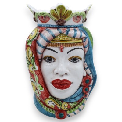 Coppia Teste di moro ceramica Caltagirone, h 25 cm ca. Corona e turbante MD7 - 