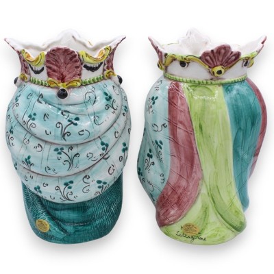 Coppia Teste di moro ceramica Caltagirone, h 25 cm ca. Corona e turbante MD8 - 