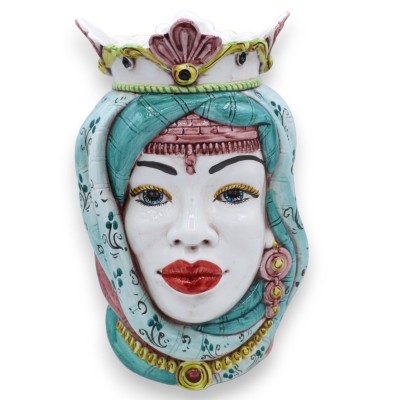 Paire de têtes marron foncé en céramique Caltagirone, environ h 25 cm. Couronne et turban MD8 - 
