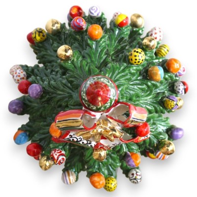 Weihnachtsbaumlampe der ELITE-Serie aus Caltagirone-Keramik und 24-Karat-Emaille aus reinem Gold, H ca. 35 x 27 cm. Heiß