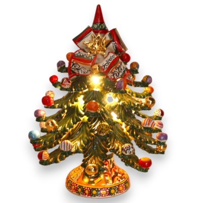 Weihnachtsbaumlampe der ELITE-Serie aus Caltagirone-Keramik und 24-Karat-Emaille aus reinem Gold, H ca. 35 x 27 cm. Heiß