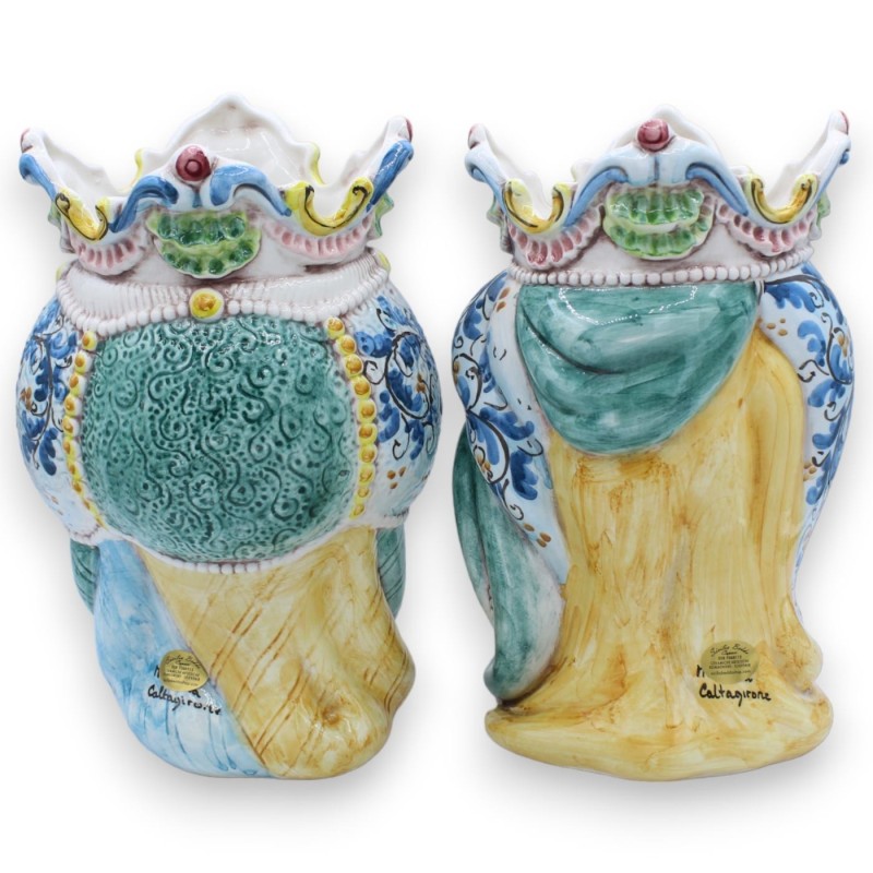 Paar Caltagirone keramische donkerbruine koppen, ca. h 24 / 25 cm. Kroon en tulband MD10 - 