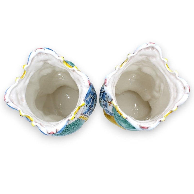 Paire de têtes marron foncé en céramique Caltagirone, environ h 25 cm. Couronne et turban MD10 - 