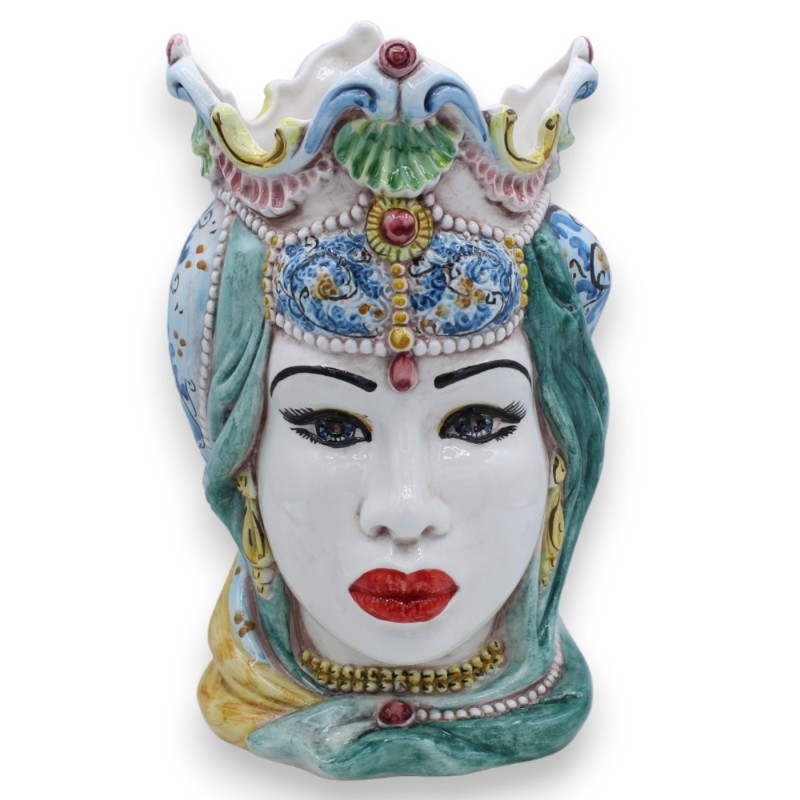 Paire de têtes marron foncé en céramique Caltagirone, environ h 25 cm. Couronne et turban MD10 - 