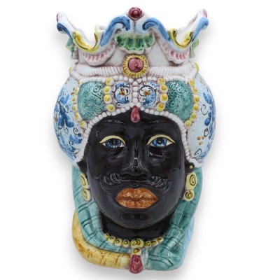 Paar Caltagirone keramische donkerbruine koppen, ca. h 24 / 25 cm. Kroon en tulband MD10 - 