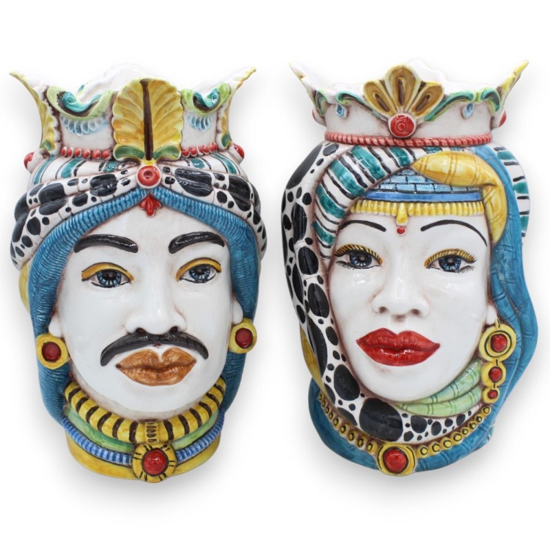 Para ceramicznych ciemnobrązowych główek Caltagirone, ok. 24/25 cm. Korona i turban MD11 - 