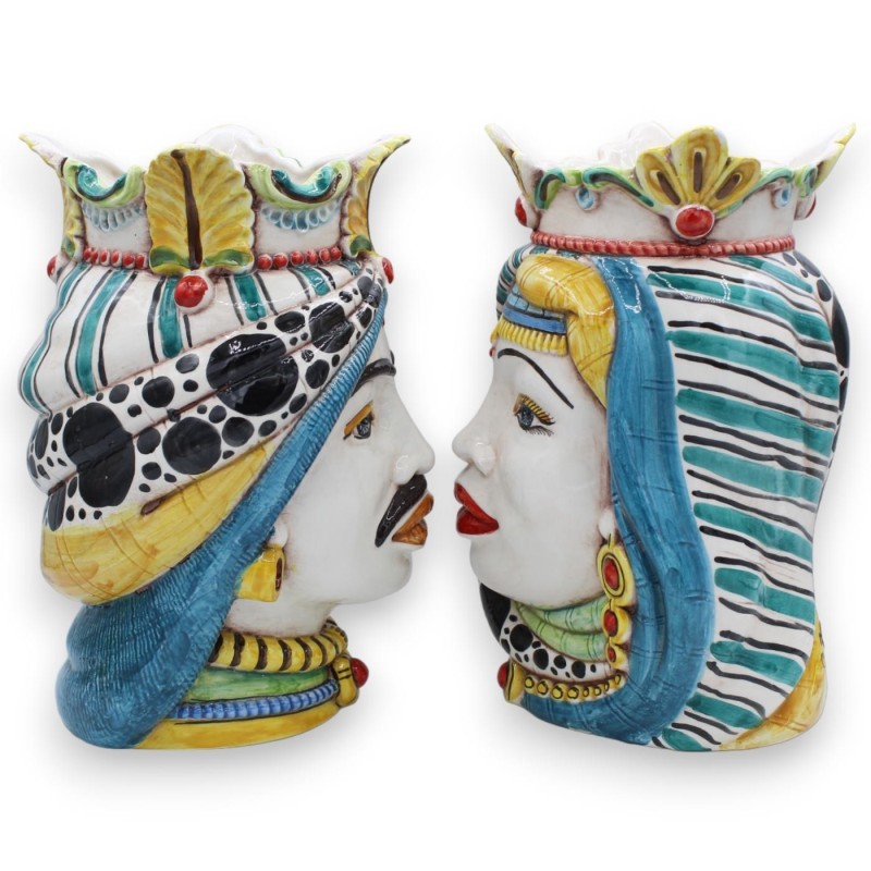 Para ceramicznych ciemnobrązowych główek Caltagirone, ok. 24/25 cm. Korona i turban MD11 - 