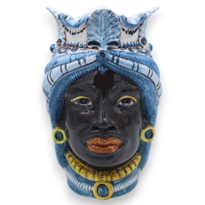 Paire de têtes marron foncé en céramique Caltagirone, environ h 25 cm. Couronne et turban MD12 - 