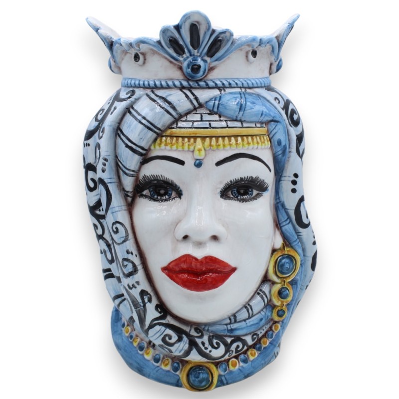Paire de têtes marron foncé en céramique Caltagirone, environ h 25 cm. Couronne et turban MD12 - 