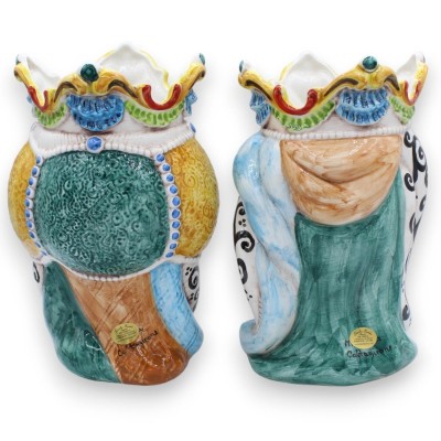Paar Caltagirone keramische donkerbruine koppen, ca. h 24 / 25 cm. Kroon en tulband MD13 - 