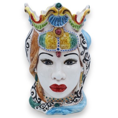 Paire de têtes marron foncé en céramique Caltagirone, environ h 25 cm. Couronne et turban MD13 - 