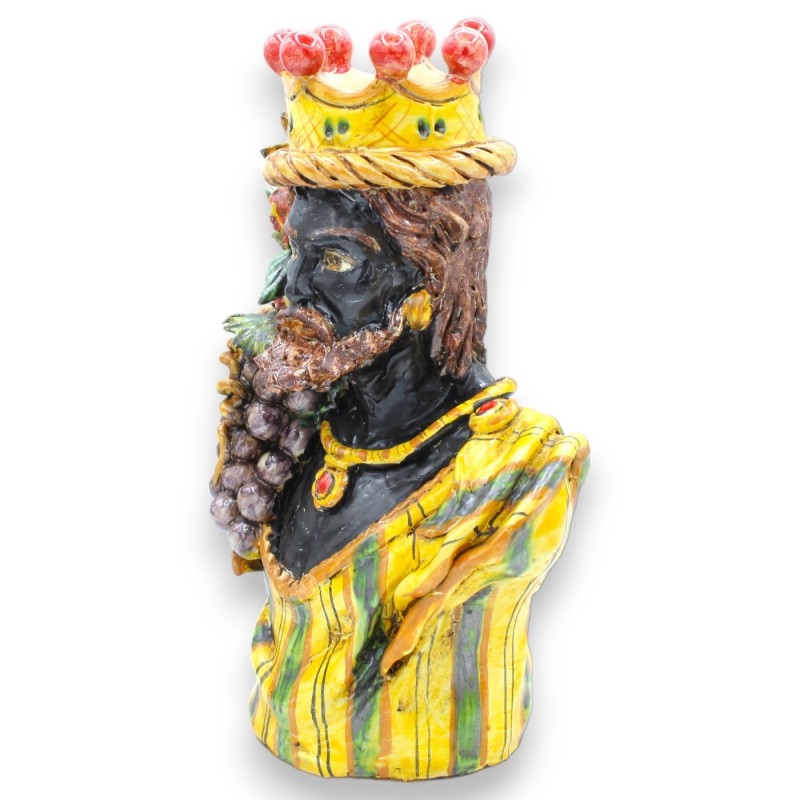 Par de bustos de cerâmica Caltagirone h 26/27 cm aprox. Amarelo, Coroa, Romãs e Uvas, esmalte antigo fosco - 