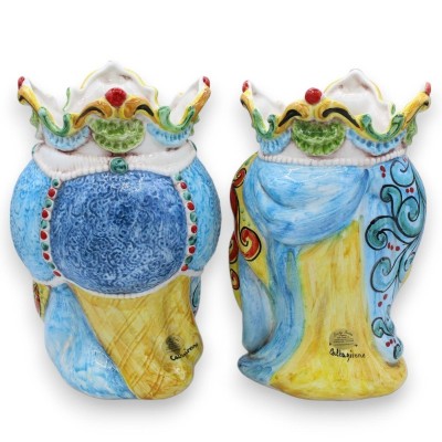 Paar dunkelbraune Köpfe aus Caltagirone-Keramik, ca. H 25 cm. Krone und Turban MD14 - 
