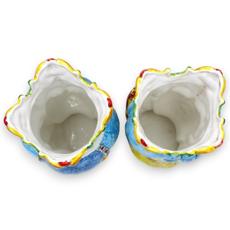 Pair of Caltagirone ceramic dark brown heads, approx. h 24 / 25 cm. Crown and turban MD14 - 