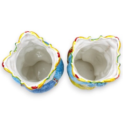 Coppia Teste di moro ceramica Caltagirone, h 25 cm ca. Corona e turbante MD14 - 