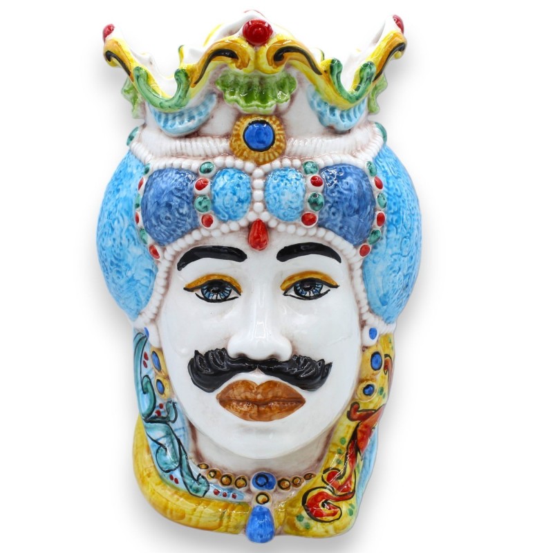 Pair of Caltagirone ceramic dark brown heads, approx. h 24 / 25 cm. Crown and turban MD14 - 