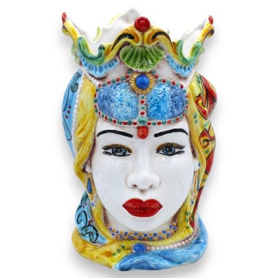 Pair of Caltagirone ceramic dark brown heads, approx. h 24 / 25 cm. Crown and turban MD14 - 